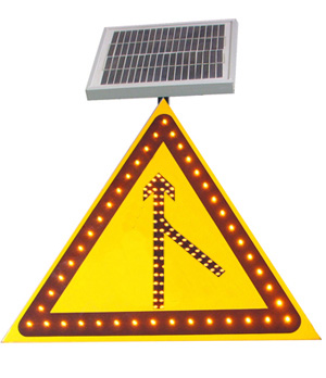 高架橋合流警告標志 太陽能合流標志牌 太陽能發(fā)光標志支持定制